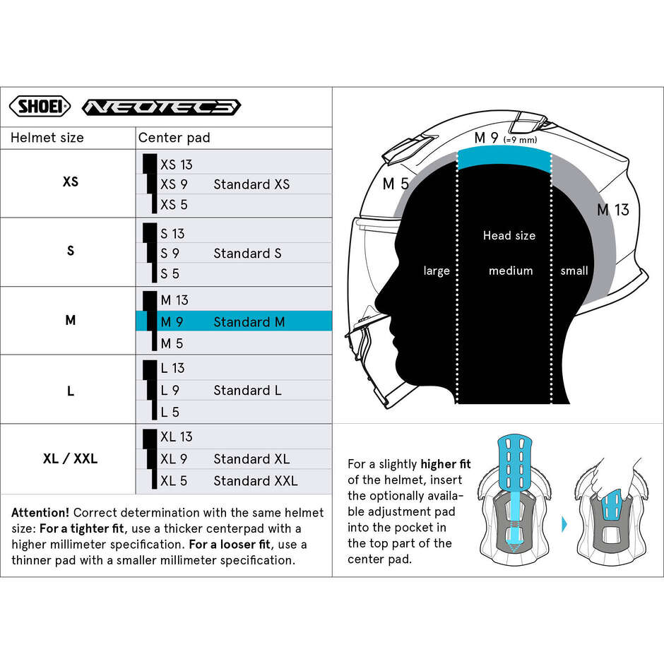 Shoei TYPE-Q CENTER PAD Casque interne pour casque GT AIR 3 ; NEOTEC 3